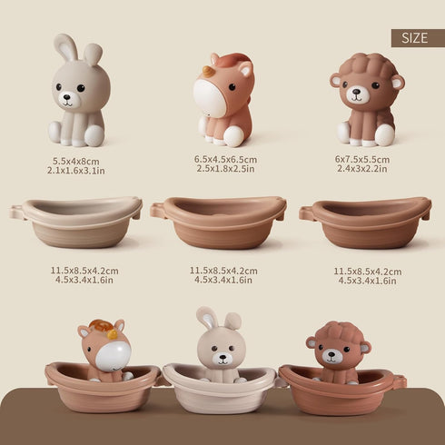 18M+Baby Set 6 Nueplay Bathtub Toys for Toddlers Bath Toys with Animal Finger PuppetsStackable Boat TrainGift for Baby