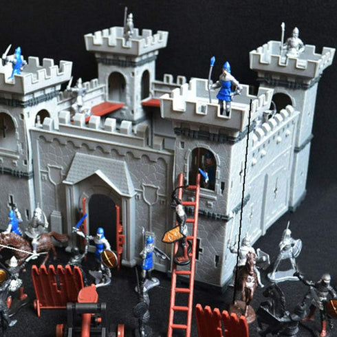 PXRJE Medieval Castle Knights Action Figure Toy Army Playset with Assemble Castle, Catapult and Horse-Drawn Carriage