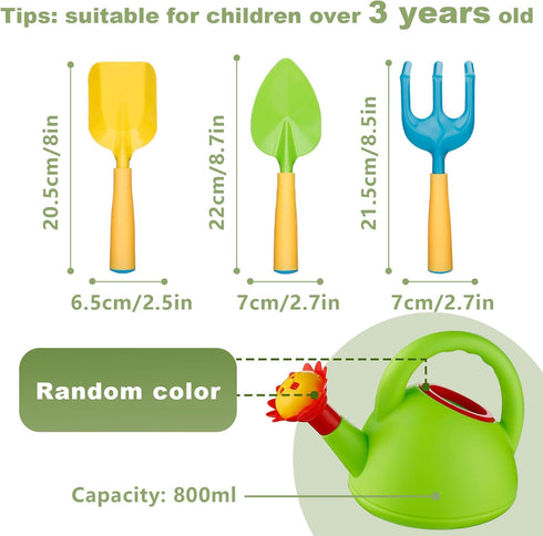 Biubee Kids Gardening Tools Set - Watering Can Toy, Shovel, Hand Rake, Metal with Sturdy Plastic Handle, Garden Toys