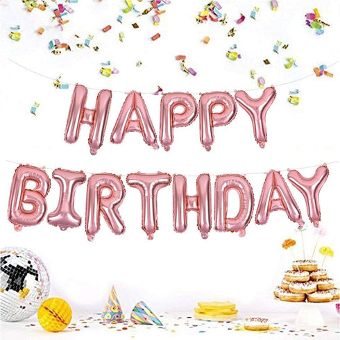 TONIFUL Rose Gold Happy Birthday Balloons Banner, 16 Inch Mylar Foil Letters for Birthday Decorations