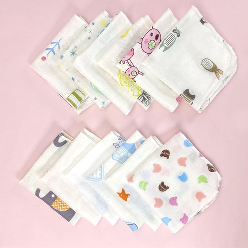 Qsvbeeqj 10Pcs 20x20cm Set Baby Washcloths Cute Cartoon Print Double Layer Gauze Infant Face Towel Reusable Absorbent