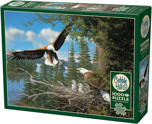 Cobble Hill 1000 Piece Puzzle - Nesting Eagles with Sample Poster Included