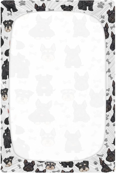 Pigsaly 27x39 Inch Crib Sheets Black White Puppy Schnauzer Dogs Baby Sheet for Standard Crib Mattress Boys Girls