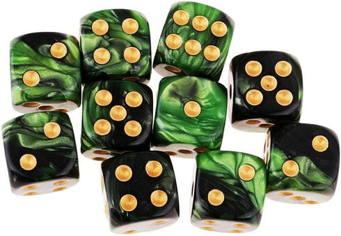 Yiotfandoll 20PCS D6 16mm 6 Polyhedral Dice Acrylic Sided Dice Game Dice for RPG MTG DND Dice Table Games (Green Black