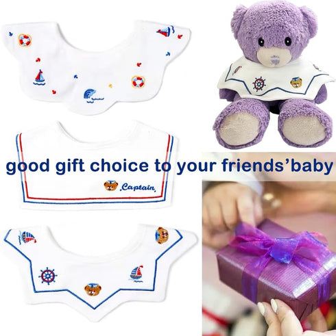 Sailor Baby Bibs 3 Pack, 360° Rotate Pure Cotton Muslin Bibs for Teething and Drooling, Adjustable with Snaps