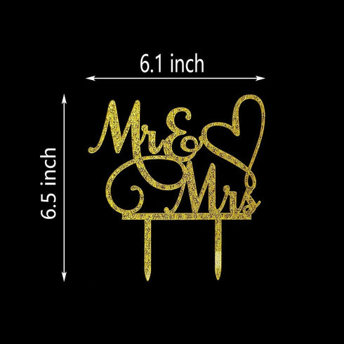 Mr and Mrs Cake Topper, Bride and Groom Wedding/Engagement Decoration, Gold Glitter Acrylic Sign