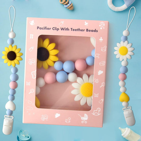 LSTRAGY 2 Pack Silicone Pacifier Clip, Pacifier Holder for Boys and Girls, Adorable Sunflower Pacifier Clips Fits