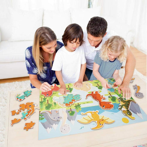 BEESTECH Beginner Dinosaur Puzzles, 8 Pack Educational Jigsaw Puzzles for 2-4 Year Old Toddlers with Dinosaur World Map