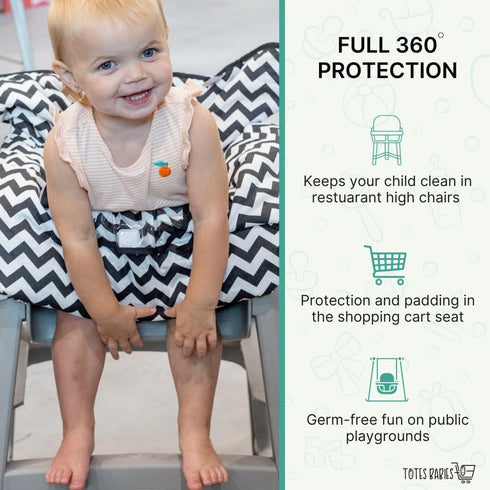 Black & White TOTES BABIES Shopping Cart and Highchair Cover with Phone Pouch