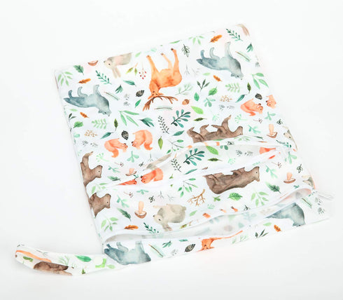 Baby Wet Dry Bag Reusable Cloth Diaper Nappy with Two Zippered Pockets (Watercolour Animals)