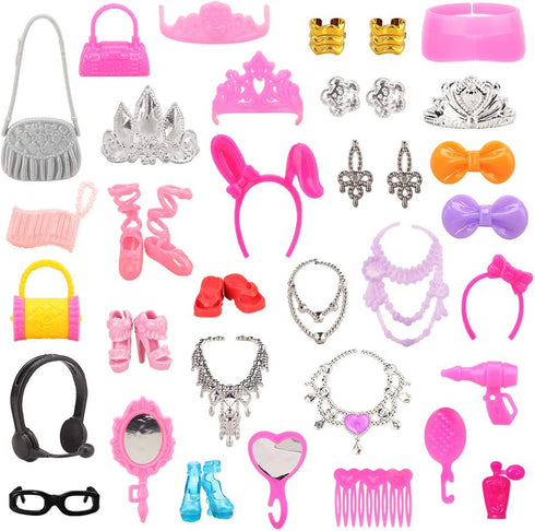 BARWA 40 PCS Doll Accessory Bags - Crown Necklace Comb for 11.5 inch Doll Xmas Gift