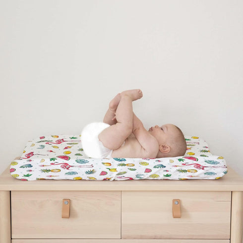 Watercolor Summer Flamingo Changing Pad Covers, Tropical Leaves, Lemon Pineapple Watermelon, Soft Stretchy Diaper