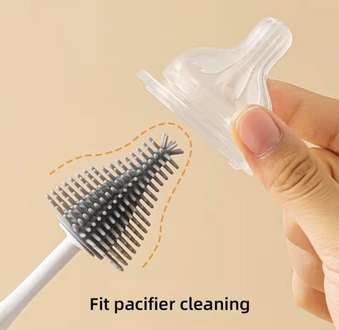 Theodate Pierre Set, 6 Baby Bottle Brush Silicone, White and Gray, Piece, Base Supprt, for Bottles, Nipple, Straws