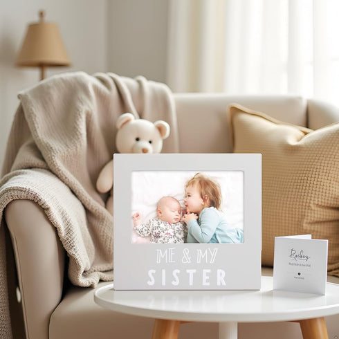 Pearhead Me & My Sister Sentiment Photo Frame - Big Sister or Brother Gift, Gray