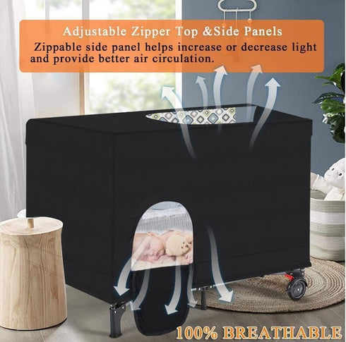 40"30" Blackout Crib Canopy Cover Stretchy Breathable Travel Netting Tent and Shade Stretch Up to for Indoor