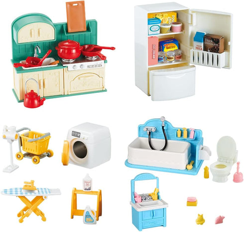 TAKIHON Dollhouse Furniture, Kitchen & Bathroom Toy Set,Fridge Washing Machine Set for