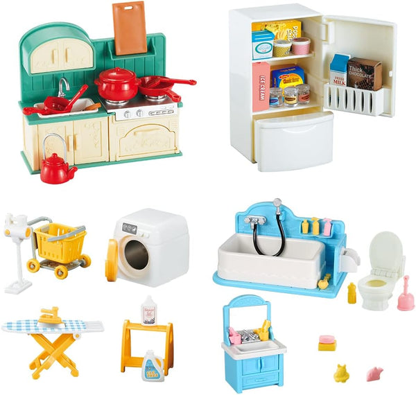 TAKIHON Dollhouse Furniture, Kitchen & Bathroom Toy Set,Fridge Washing Machine Set for