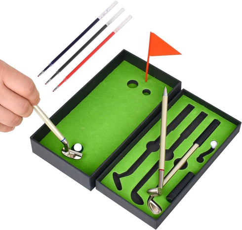 Mini Golf Set Pen - Red, Blue, and Black Ink, Fun Desktop Accessories for Office, Study, Birthday Gift