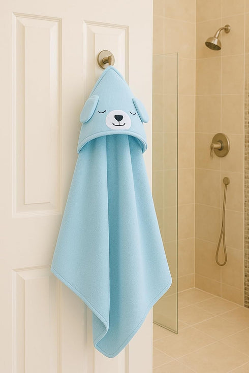 Generic Set (2-Pack) Set) My Tiny Nugget Hooded Baby Bath Towel Soft & Absorbent | Blue & White | Cute Animal Hood |