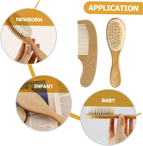 Set Infant Hair Brush and Comb Kit Wool Brush for Newborn Hair Care Supplies