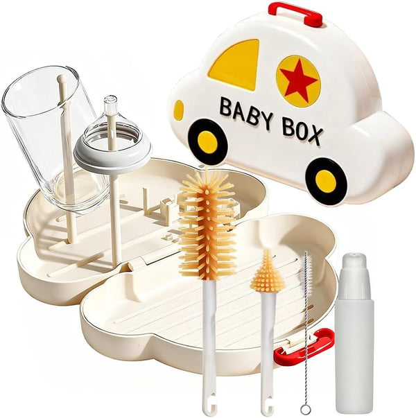 NJYW 7-in-1 Baby Bottle Brush Set with Silicone Nipple & Straw Brushes, Soap