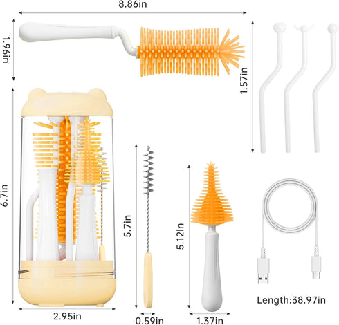 Koumolar Set,Travel Bottle Brush Bottle Cleaner Kit with Baby Bottle Brush,UV Light,Straw Brush,Nipple Brush,Bottle