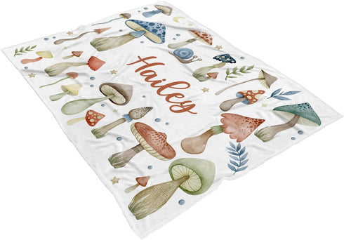 Scozys Personalized Cute Mushroom Blanket - Custom Mushrooms Blanket Nursery Decor - Mushroom Nursery Theme Baby Shower