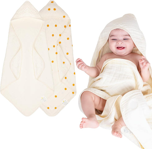 Hands-Free Hooded Towel - 100% Organic Premium Muslin Cotton, 30" x 30",