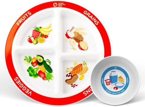 Health Beet MyPlate Portion Control Plate with Dairy Bowl - 4 Divided Sections for Healthy Eating - Set of 1