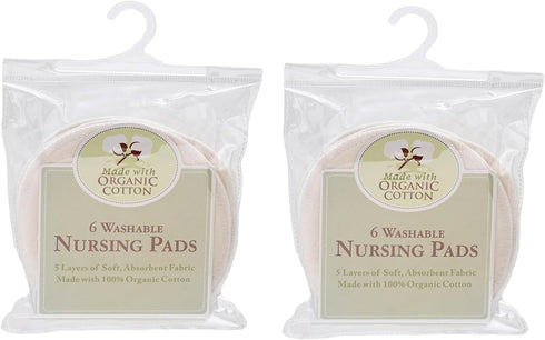 TL Care Nursing Pads Made with Organic Cotton, Soft & Washable, Natural Color, 12 Count