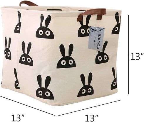 Square Storage Bins Canvas Collapsible Storage Basket with Handles - Organizer for Nursery, Kid's Toys & Laundry, Gift