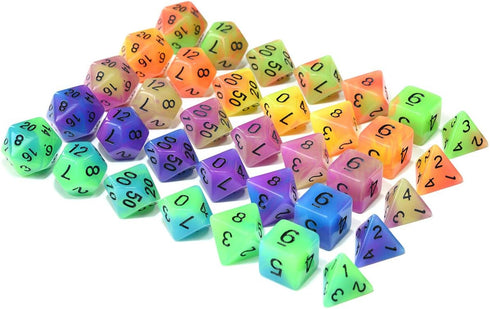 Double Color Glow in The Dark Dice Set, 35 Pieces Polyhedral Dice for RPG DND MTG Games with Black Velvet Pouch