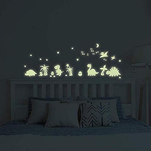BENBO Glow in Dark Wall Decals, DIY Luminous Vinyl Stickers for Kids Girls Bedroom Home Nursery Dinosaurs Decorations