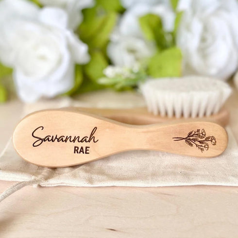 DOYOUWE Personalized Baby Hairbrushes, Baby Hair Brush, Custom Engrave Infant Name, Baby Comb, Brush Natural Goat