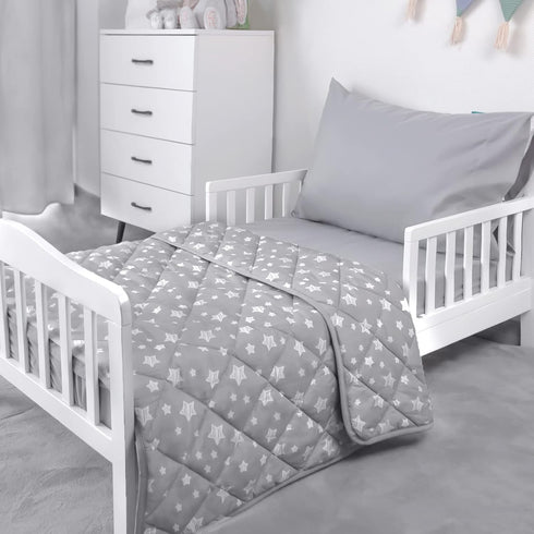 Baby Comforter for Boys and Girls, Quilted Grey Star Print, Ultra Soft Down Alternative, 39x47 Inches