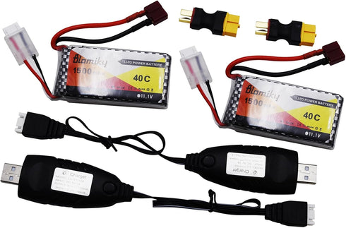 Blomiky 2 Pack 11.1V 1500mAh 35C 11.1V 1500mAh 2 Lipo Battery with T Plug for RC Airplane, RC Helicopter, RC Car Truck