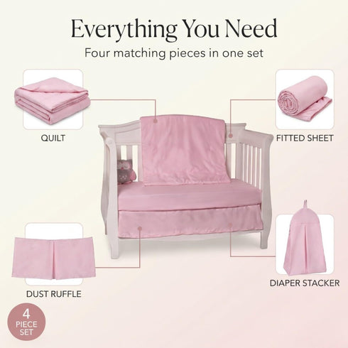 4 Set Set Set EVERYDAY KIDS Pc Crib Bedding for Girls Nursery Includes Baby Bed Quilt, Fitted Sheet, Dust Ruffle