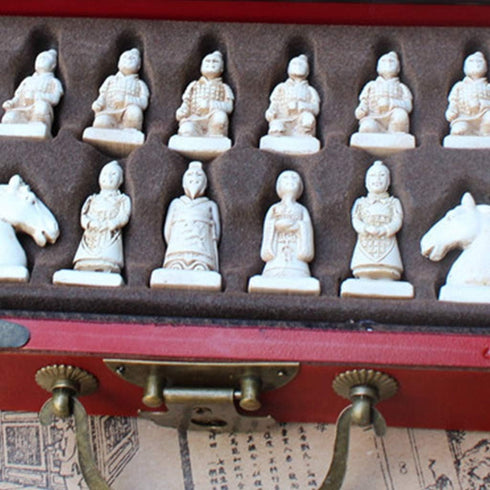 Vintage Chinese Terracotta Warrior Chess Set - 32 Wood Table Chess Games Gift