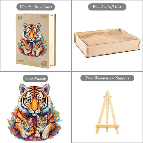 Wooden Puzzles for Adults, Tiger Family (L-270pcs) Unique Shaped Animal Wood Puzzles for Kids