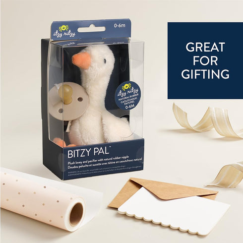 Set 0-6 Itzy Ritzy Pacifier & Lovey - Natural Rubber Paci with Stuffed Animal - Detachable Plush Goose Pacifier Holder