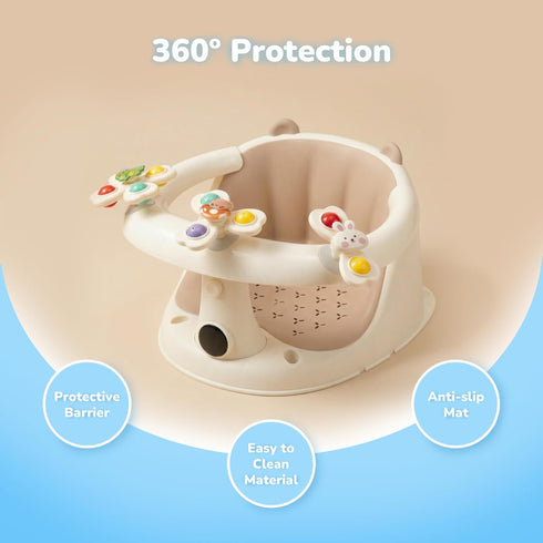 SEKI 6 Baby Bath Seat For Babies Months & Up With Built-in Thermometer, Strong Suction Cups & Interactive Toys