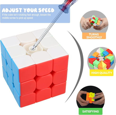 STEAM Life Speed Cube Set, 5 Pack Magic Cube Bundle for Kids & Adults, Includes 3x3, 2x2, Pyramid, Megaminx