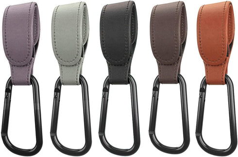 jojobasec Portable Stroller Hooks Adjustable PU Leather Clip Your Purse Shopping Diaper Bags on Pram