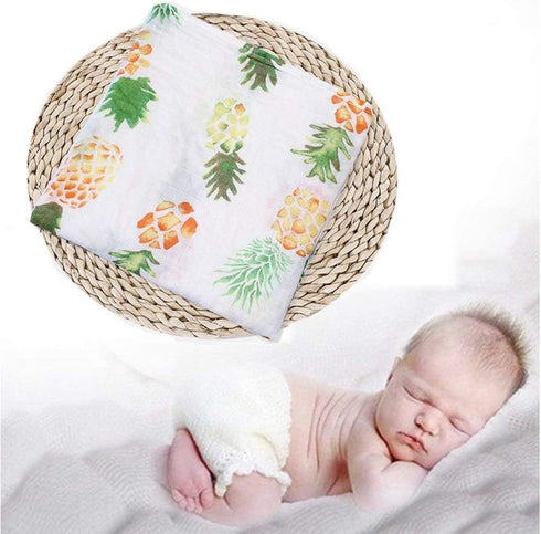 Muslin Swaddle Square Blankets, Baby Receiving Blanket Wrap, Swaddle Towel for Girl Shower Gift - Big Pineapple