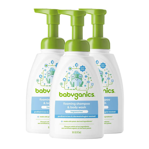 Babyganics Baby Shampoo + Body Wash Pump Bottle, Fragrance Free, 16 Fl Oz (Pack of 3)