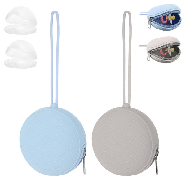 Jeqqinuz 2 Pack Pacifier Holder Case, BPA-Free Silicone Portable Pacifier Case Holder Pouch
