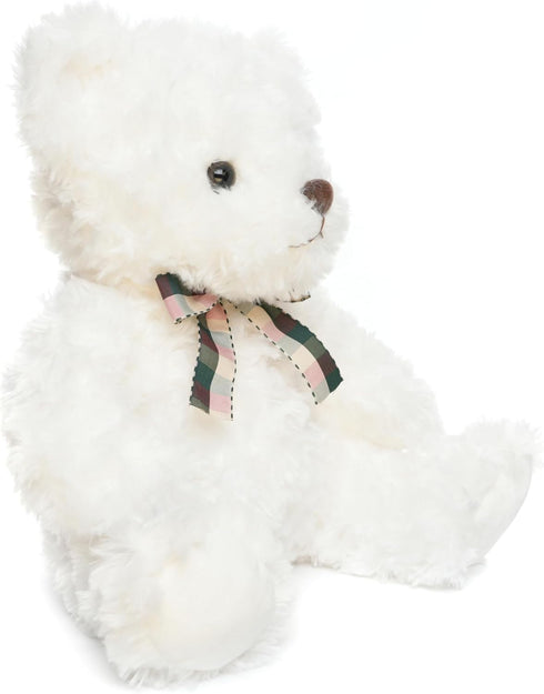 Fluffy White Teddy Bear Stuffed Animals, Plush Toys with Lattice Tie for Kids, 12 inches