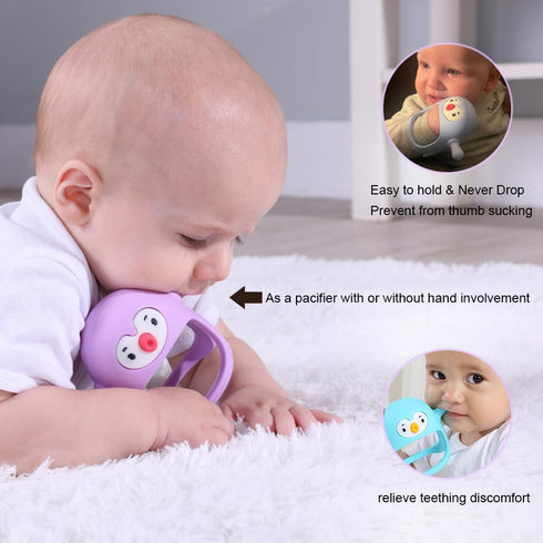 Smily Mia Penguin Teethers, Silicone Teething Toys for Babies 0-6 Months, Hand Teether for Infants, Light Purple