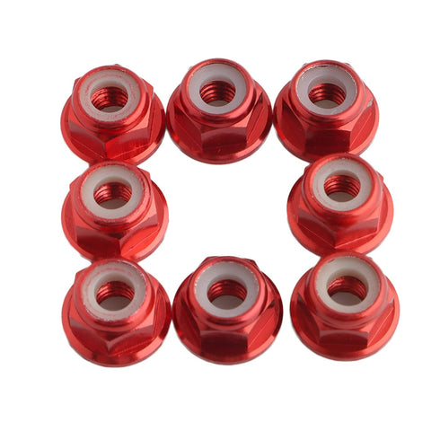 8PCS M4 Lock Nuts Flange, Aluminum Self-Tightening Wheel Hardware for Axial HPI TLR ECX RC Car Vehicles, Red