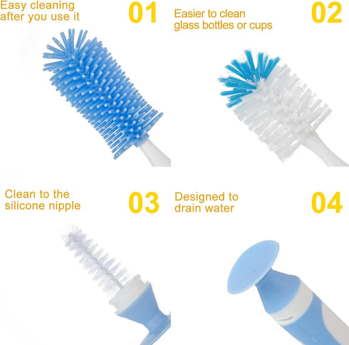 Multifunctional Baby Bottle Brush Cleaner Set - Silicone and Nylon Brush with Suction Cup